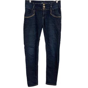 I&M Jeans Women's Dark Mid Wash Embroidered Trim Stretch Skinny Jeans Size 30